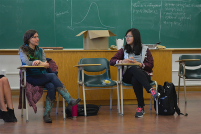 ESPM professor and Berkeley Connect director Bree Rosenblum talks with students about her path into academia.